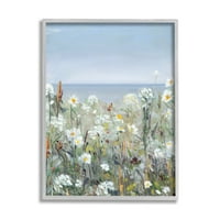 Stupell Industries Pleasant Summer Flower Field udaljena Obala plaže slika siva uokvirena Art Print Wall