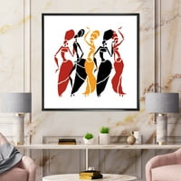 Designart' Beautiful Red Black and Yellow Dancers Afro American Silhouettes ' Modern Framed Canvas Wall Art Print