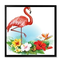 Projektovanje aranžman sa flamingo i tropskom cvijećem tradicionalni uokvireni umjetnički otisak