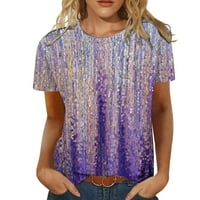 Majice za žene Trendi ljetni vrhovi cvjetni kratki rukav okrugli vrat Tee Ispisana labava strana Split