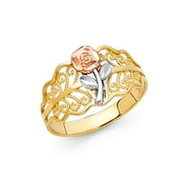 Jewels 14k žuta bijela i ruža Three Color Gold Modne obljetnice Cvjetni prsten veličine 11