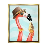 Stupell Industries Dapper Flamingo Summertime sladoled sa Kornetom za užinu grafička Umjetnost metalik