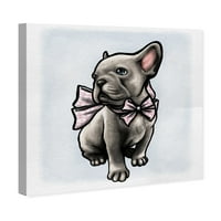 Pista Avenue životinje zid Art platno grafike' Frenchie sa lukom ' psi i štenci-siva, roze