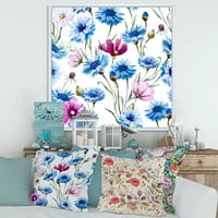 Designart' Pink And Blue Wild Cornflowers ' tradicionalni uramljeni platneni zidni umjetnički Print
