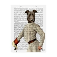 Zaštitni znak likovne umjetnosti' Greyhound Fencer u kremi, portret ' platno Art Fab Funky