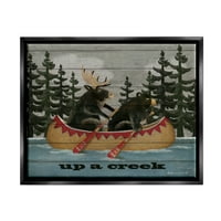 Stupell Up A Creek Woodland Kabina Kanu Transport Painting Black Floater Framered Art Print Wall Art