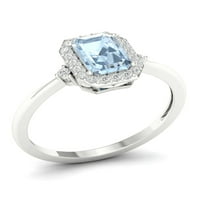 Carski dragi kamen 10k Bijelo zlato smaragdno rezani akvamarin CT TW dijamantski Halo ženski prsten