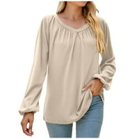Ženske osnovne Ruched Shirts jednobojne duge rukave Casual modni V izrez bluze vrhovi izlaze na široku