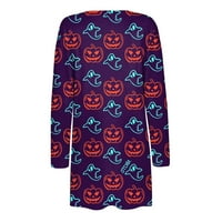 TKing modni ženski kardigan lagani otvoreni prednji ležerni Halloween Print Dugi rukav Midi kardigan džepna