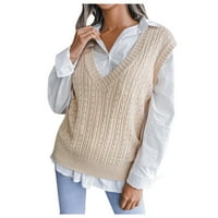 Pgeraug ženske jesenske modne dukserice V-izrez Dugi rukav labavi pleteni pulover džemper džemper džemperi za žene bež L