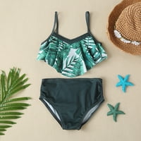 Ljetne Djevojke Za Malu Djecu Zeleno Lišće Štampani Stil Odmora Dva Kupaćih Kostima Bikini