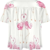 Pink Flamingo Par ženska majica kratkih rukava Labavi fit grafički tees V bluza za bluze casual vrhovi
