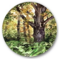 Designart 'jesenja šuma sa velikim drvetom' kuća na jezeru krug metalni zid Art-disk od 23