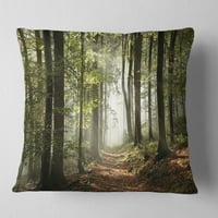 Designart zelena jesenska šuma sa sunčevim zracima - jastuk za bacanje pejzažne fotografije-18x18