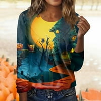 Ženska Casual Moda Halloween Print Dugi rukav o-izrez pulover Top bluza
