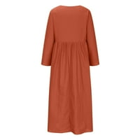 Stamzod haljine s dugim rukavima za žene moda ljetna jesen V-izrez rukav pamučna lanena haljina klirens