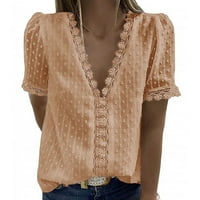 Žene majice Casual labave ljetne majice kratki rukav V izrez vrhovi jednobojne majice bluza bež XXL