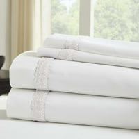 Cottage Lane Nit Count Pamuk Bogat Sunce Lace Sheet Set-Bijela Puna