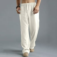 Muške pamučne lanene pantalone sa vezicama elastični struk Casual Jogger pantalone za jogu pantalone za
