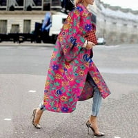 Kaputi za žene dugi modni štampani džepni Sako vanjska odjeća kardigan Kaputić dugi mantil vruće ružičasti