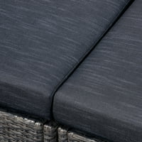 Kaskada na otvorenom Wicker V kauč u obliku slova V i okretna stolica sa jastucima, sivom, miješanom crnom