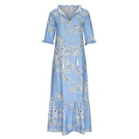 Cacommark PI ženske haljine čišćenje ženske Casual proljeće ljeto V-izrez rukav štampana haljina plava