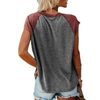 Veatzaer ženski gornji kratki rukav T-Shirt ljetni okrugli vrat Colorblock Tee labavi Casual Top