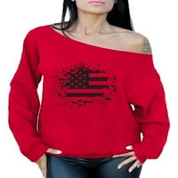 Nezgodni stilovi ženska grafika zastave SAD-a s vrhova ramena prevelika dukserica crno-bijela Patriotska