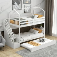 Multifunkcionalni krevet na sprat Twin Over Twin House sa stepeništem i skladišnim prostorom, bijeli