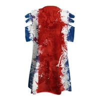 Odeerbi 4. jula Patriotska košulja za žene ljetni zip štampani vrhovi bez naramenica seksi V-izrez kratka rukava bluza crvena