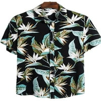 Gomelly Muške majice rever na vratu Havajska majica Men Loose Beach Tee Short rukava Bluza Black XL