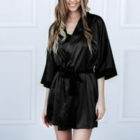 Donje rublje za žene Žene Crna svila Satin Kimono Robe Čipka za kupanje Donje rublje Sleep Badžamas Black