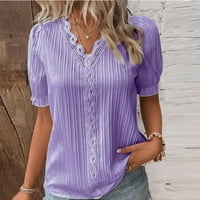 Meuva Žene Ljeto čipka V izrez Plain čipka Elegantna majica Modna boja elegantna bluza kratki rukav udoban