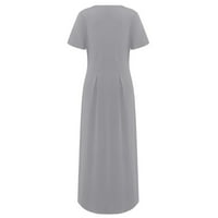 Haljina za žene, ženska casual solidna boja V-izrez s kratkim rukavima s kratkim rukavima, veliku ljusku dugu haljinu siva 2xl