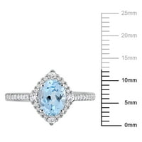 Miabella ženski 1-karatni T. G. W. Ovalni rez Nebesko plavi Topaz okrugli rez bijeli safir i karatni T. W. okrugli dijamant 10kt bijeli Zlatni oreol prsten