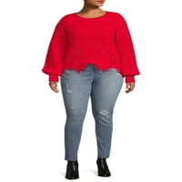 No Bounties Juniors ' Plus Size Chenille Distressed Pulover Džemper