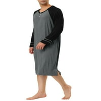 Unique Bargains muške noćne suknje kontrastne boje Henley spavaćica za spavanje