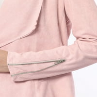 Unique Bargains ženski Zipper Draped prednji Moto Fau Suede lagani sako