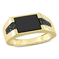 Carat T. G. W. kvadratni Crni Ony i karatni T. W. Crni Dijamant 10kt muški kanalni prsten od žutog zlata