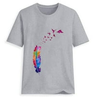 Zodggu Graphic majice za žene Rollback Feather bluza Ljetna modna posada izrez košulje labave ležerne