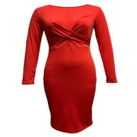 Caprese duge rukave Midi haljine do koljena ženska Retro posada vrat labava jednobojna haljina crvena