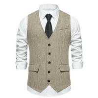 Muški modni Retro prsluk sa džepnim prevelikim Krojem jednobojne jednoredne jakne s V-izrezom bez rukava