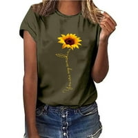 Ženske bluze Žene plus veličina suncokretornice Ispis kratkih rukava majica bluza vrhova vojska zelena