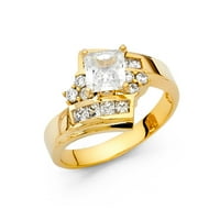 Jewels 14k žuta zlatna princeza CUT kvadratni kubični cirkonijski cirkonijski zrkonijski prsten veličine