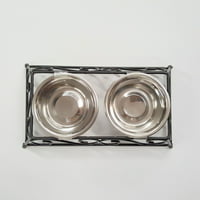 GoFetch posuda za hranu za kućne ljubimce od nerđajućeg čelika sa duplom trpezarijom u Crnoj i srebrnoj