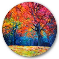 Designart' apstraktno živopisno Crveno drvo u jesenjem pejzažu ' tradicionalni krug metalni zid Art-disk