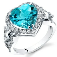 Oravo ct Oblik srca Švicarski plavi topaz Halo prsten od 14k bijelog zlata