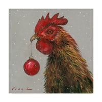 Zaštitni znak likovne umjetnosti 'Rooster sa crvenim Božić loptu' platno Art Mary Miller Veazie