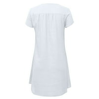 Ženska labava V-izrez Ljeto Slatko kratki rukav pamučni posteljina bijela XL
