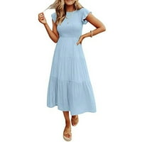 Ženske haljine bez rukava, puna ležerna dužina gležnja a-line okrugla dekolteća ljetna haljina plava m